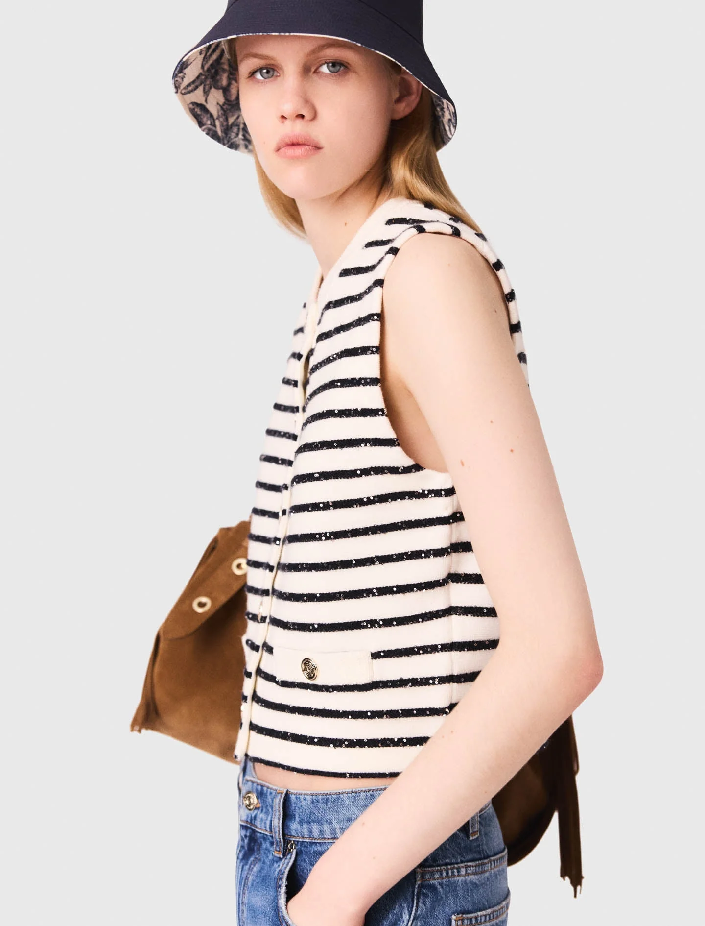 Striped wool blend top White/Navy - Image 4
