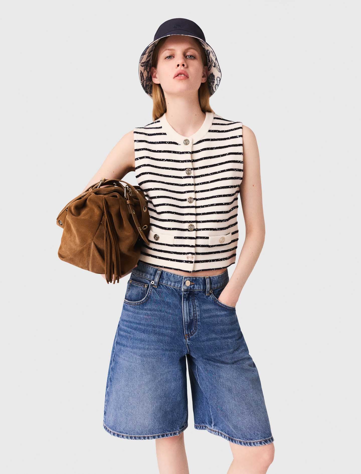 Striped wool blend top White/Navy - Image 5