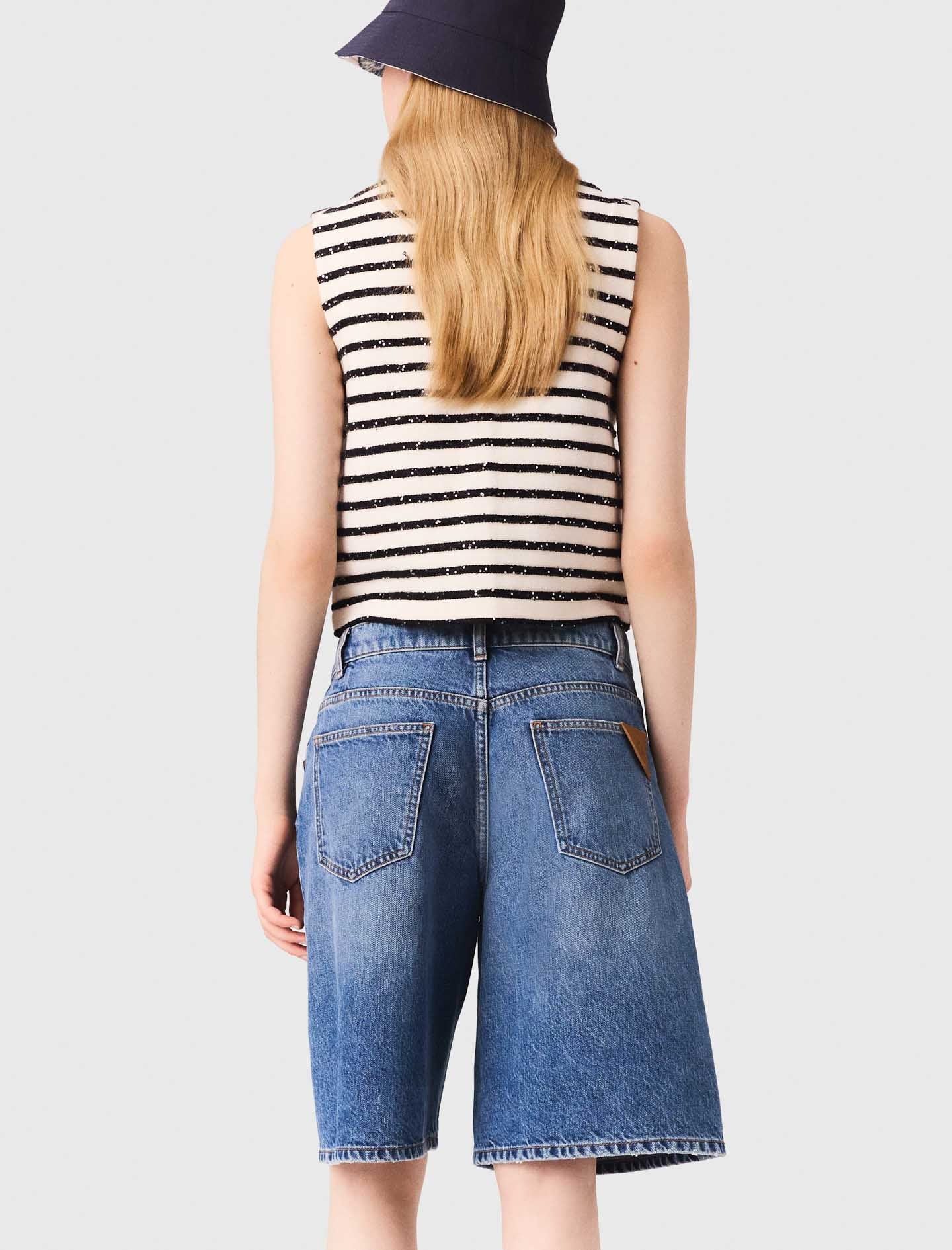 Striped wool blend top White/Navy - Image 6