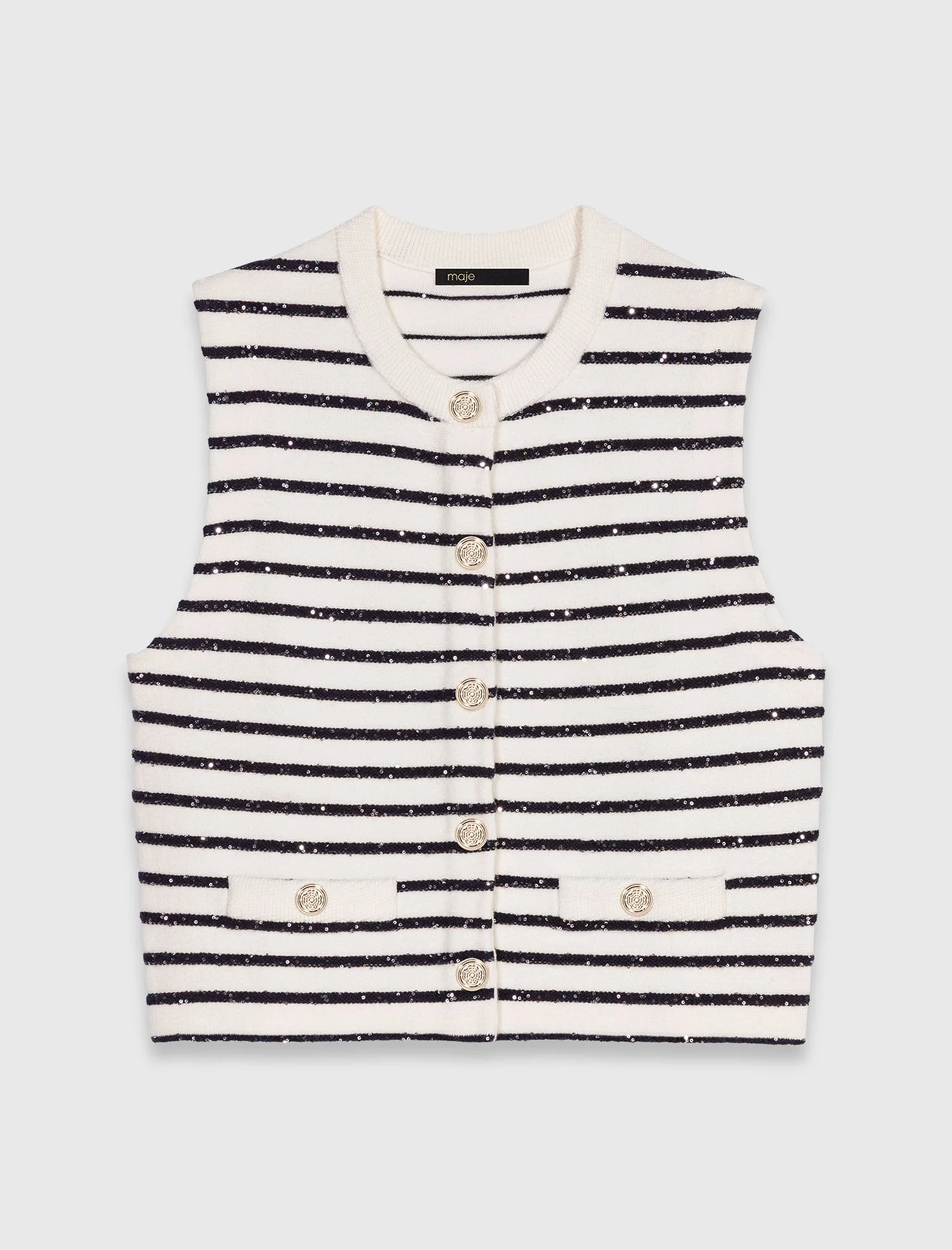 Striped wool blend top White/Navy - Image 7
