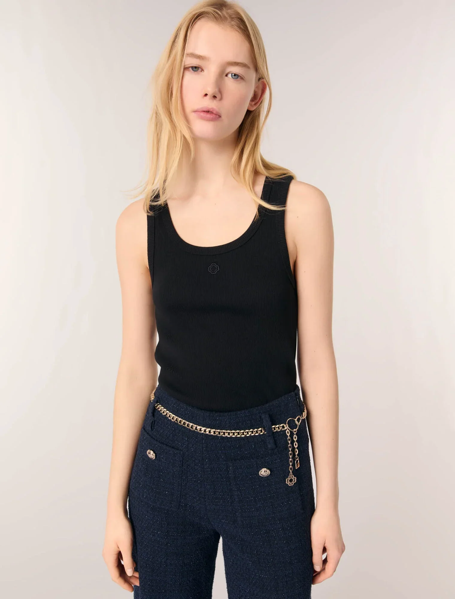 Rib knit tank top Black - Image 4