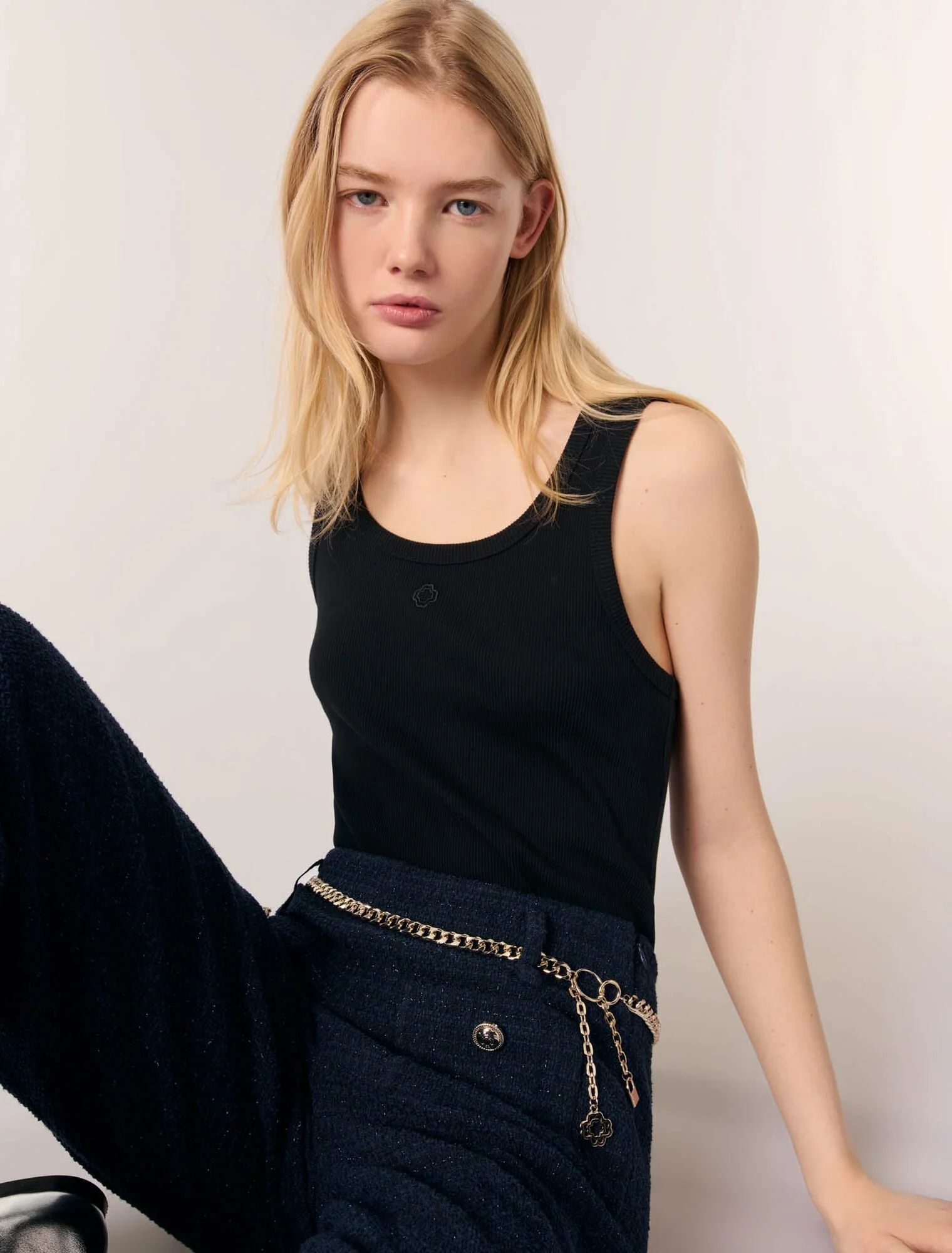 Rib knit tank top Black - Image 6