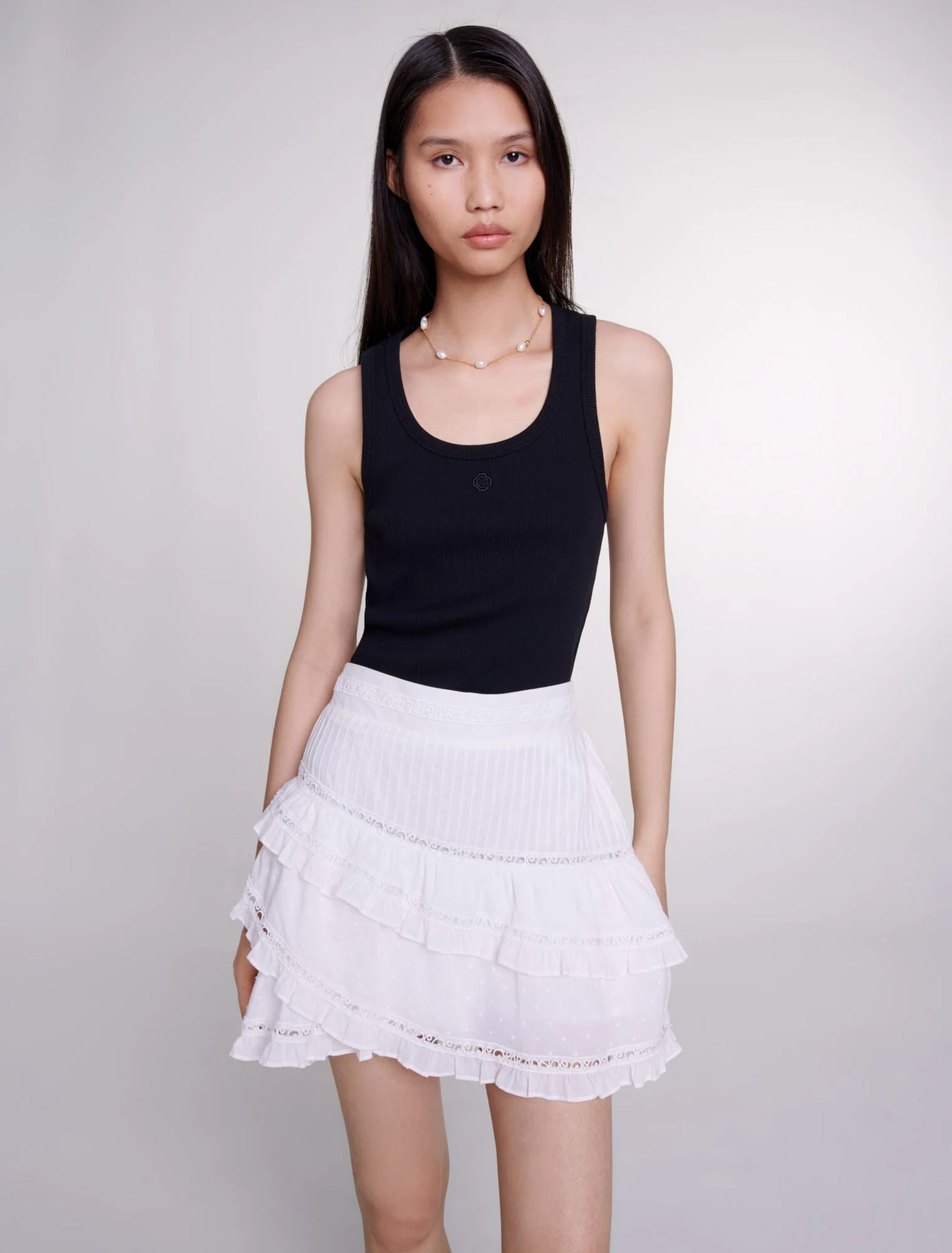 Rib knit tank top Black - Image 8