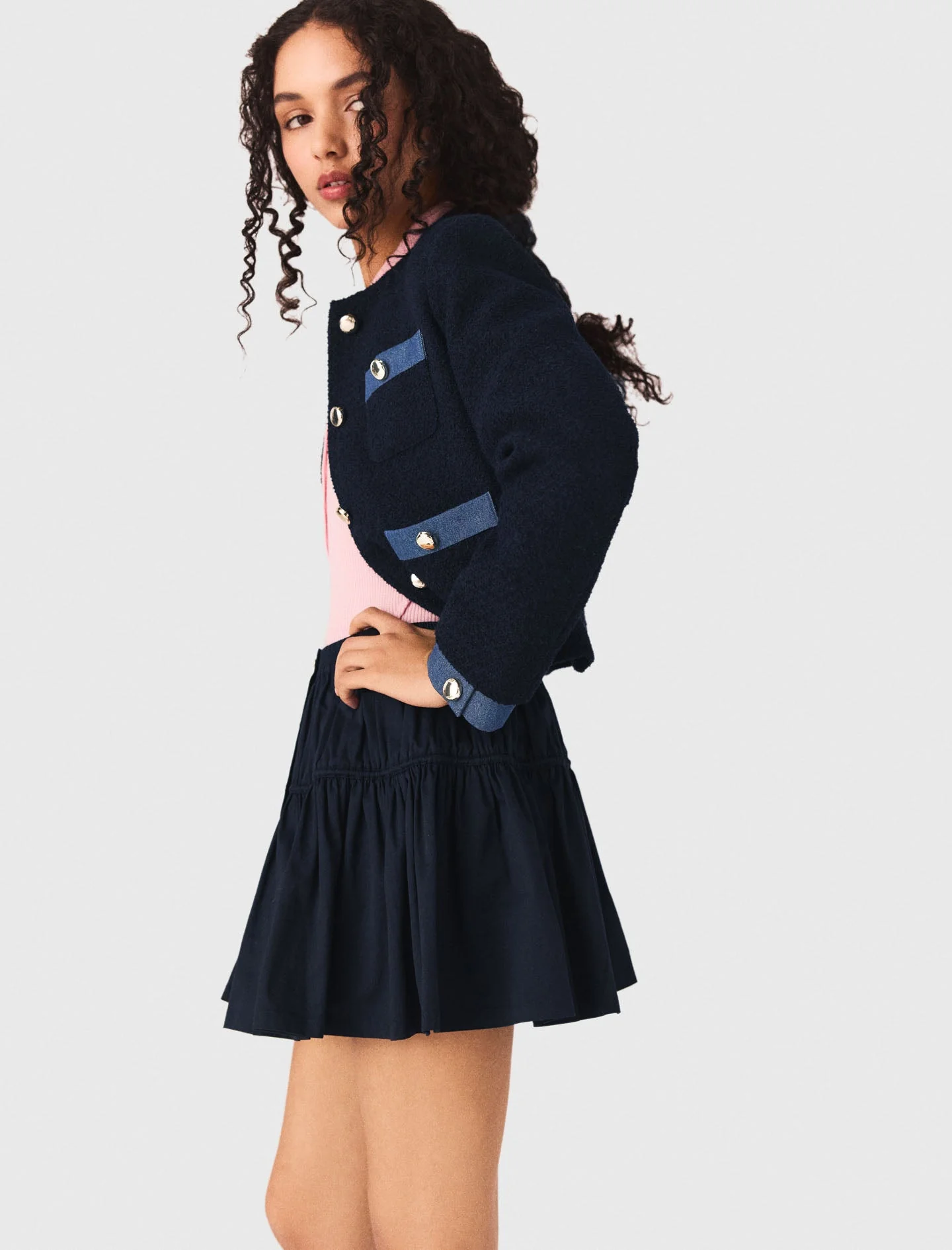 Tweed jacket with denim trim - Image 3