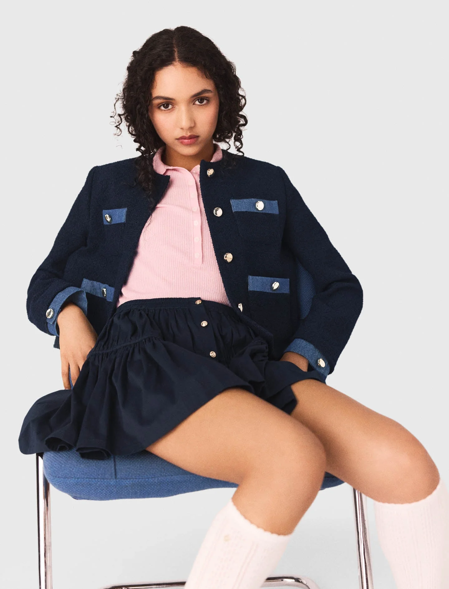 Tweed jacket with denim trim - Image 5