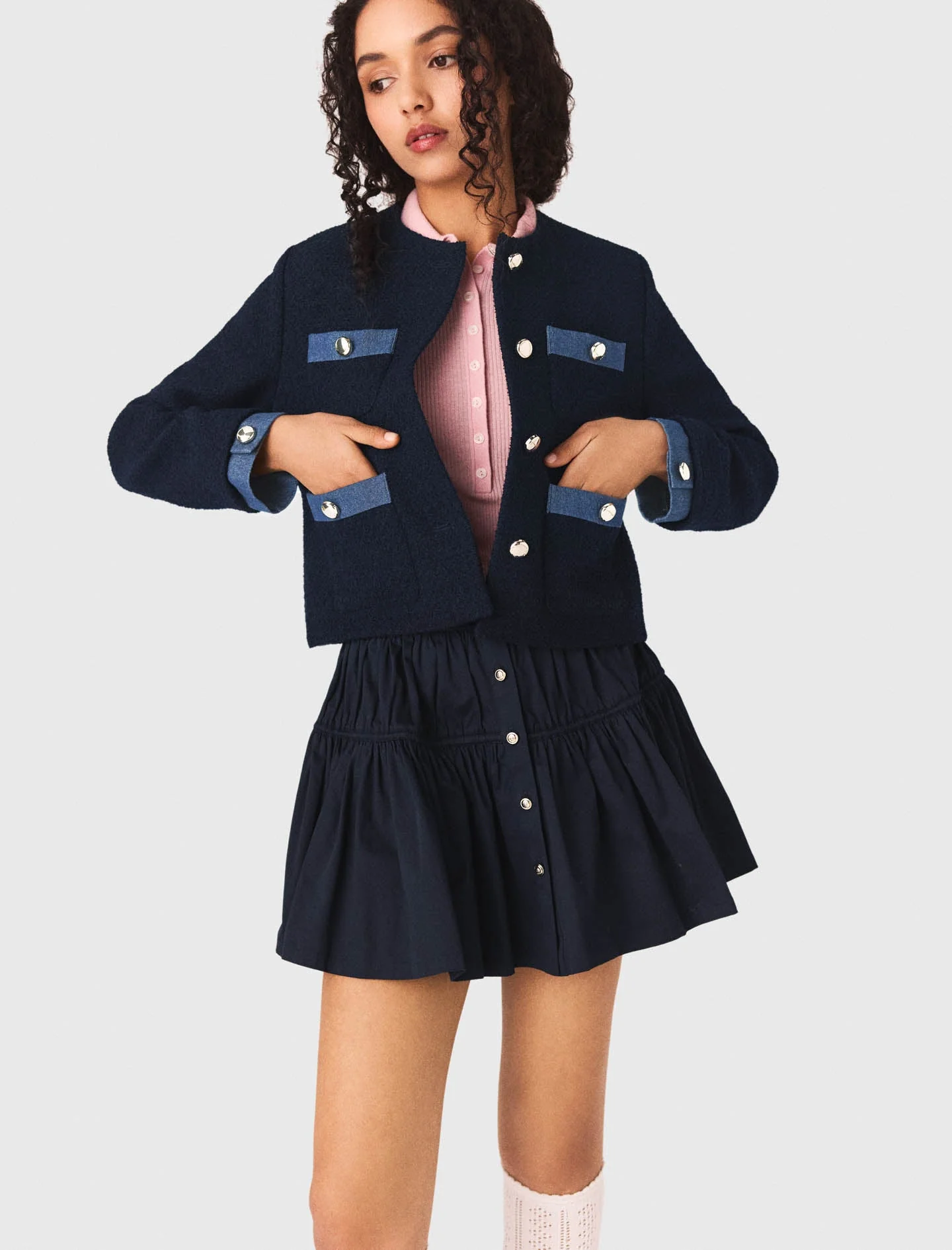 Tweed jacket with denim trim - Image 6