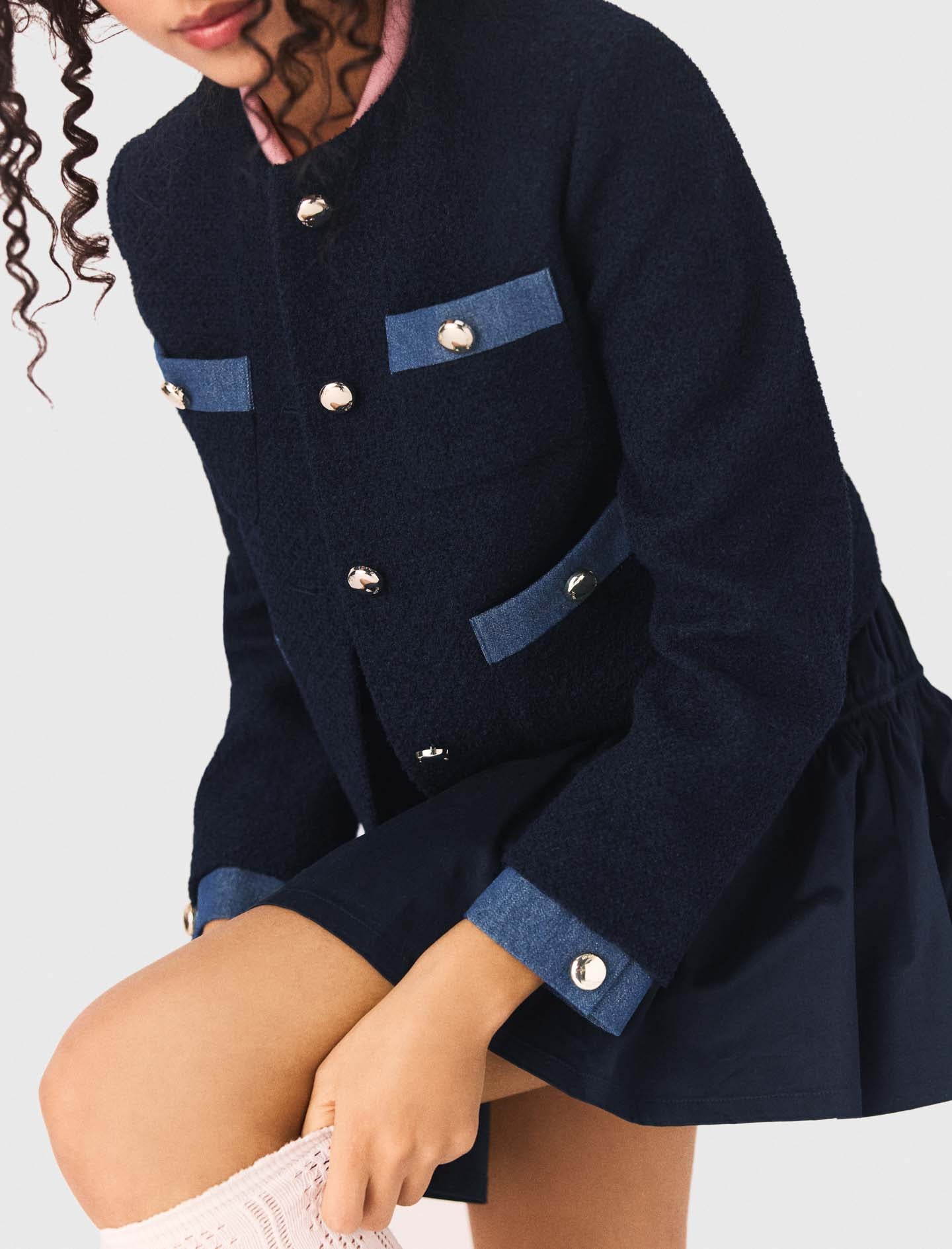 Tweed jacket with denim trim - Image 7