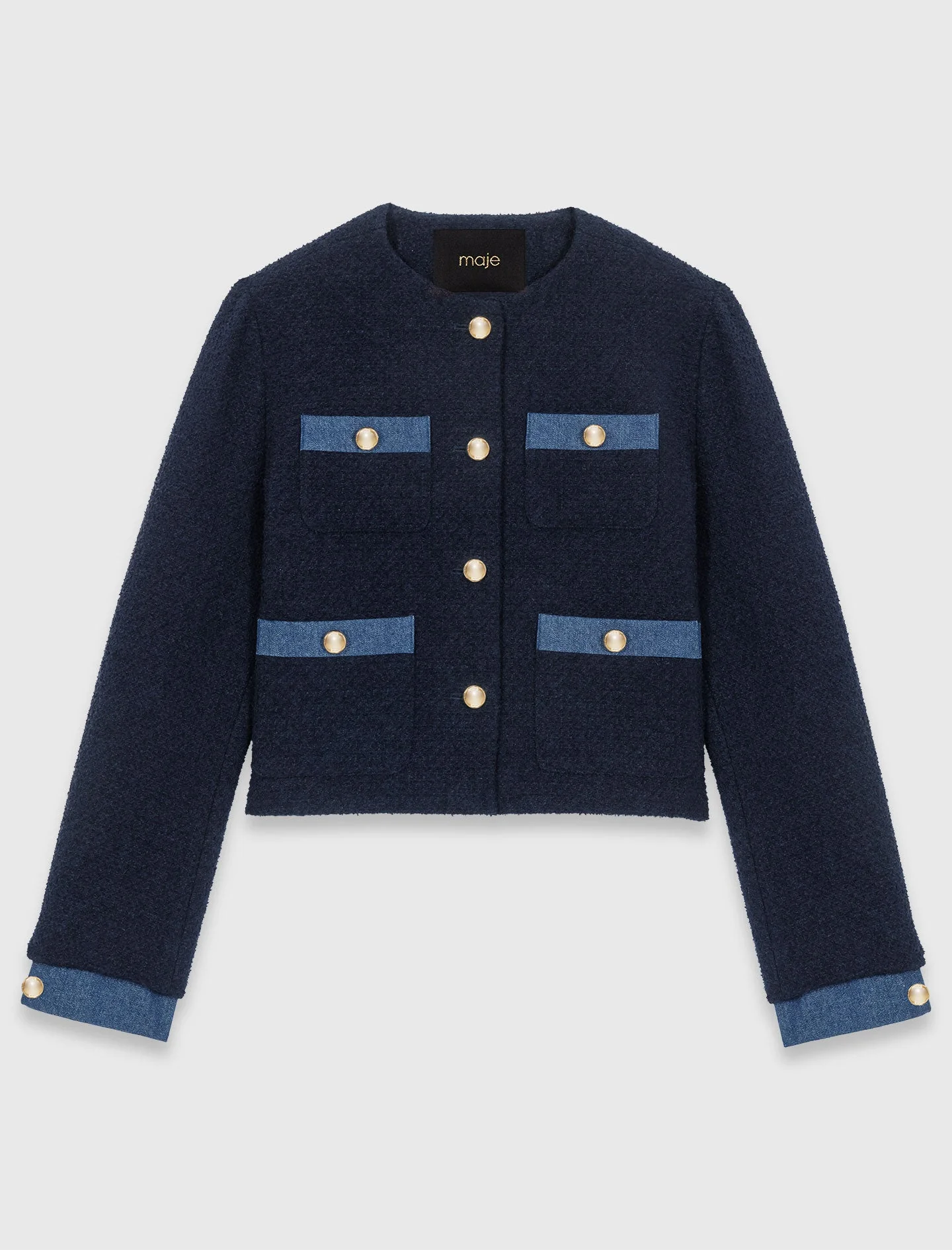 Tweed jacket with denim trim - Image 9