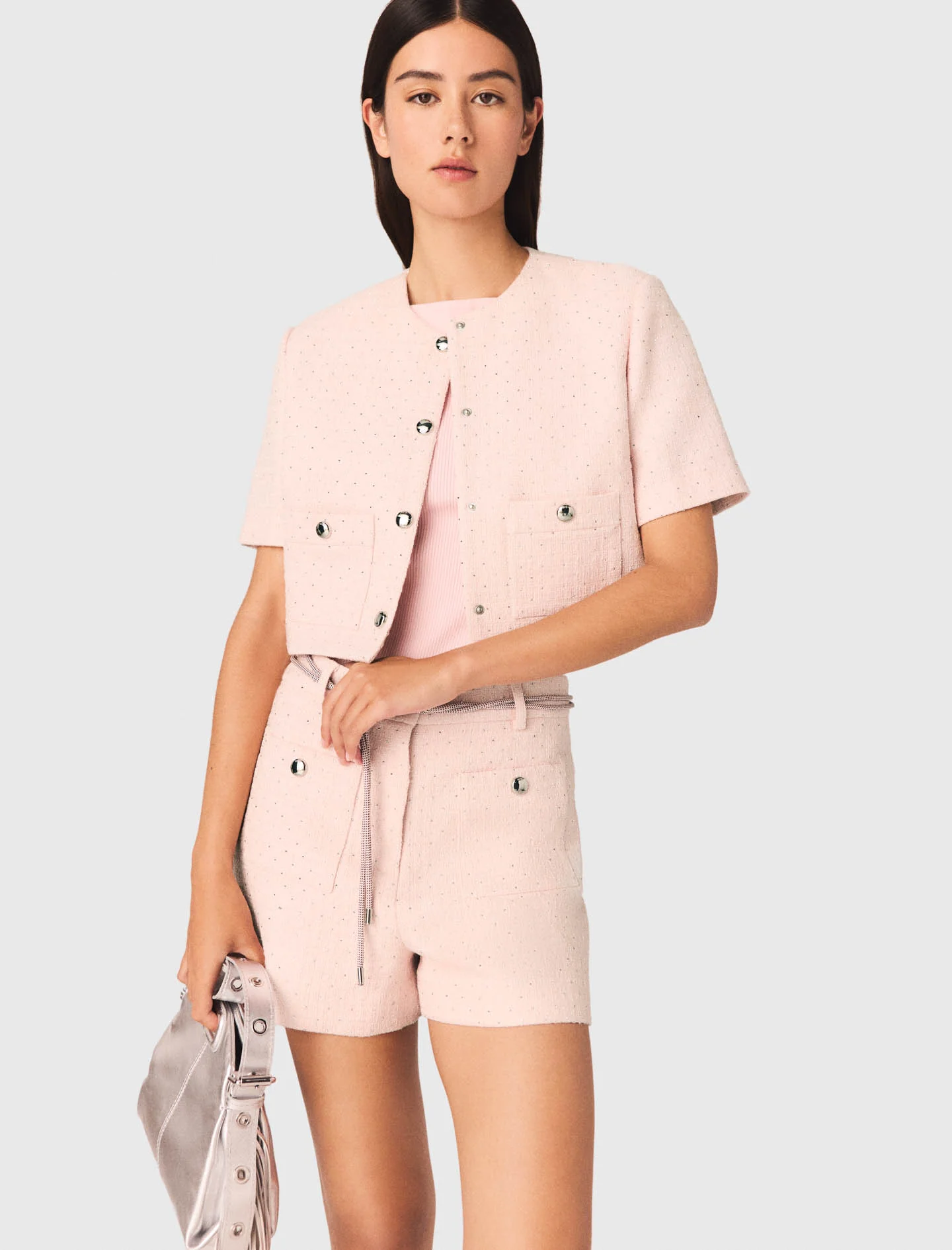 Short-Sleeved Tweed Jacket Pink - Image 4