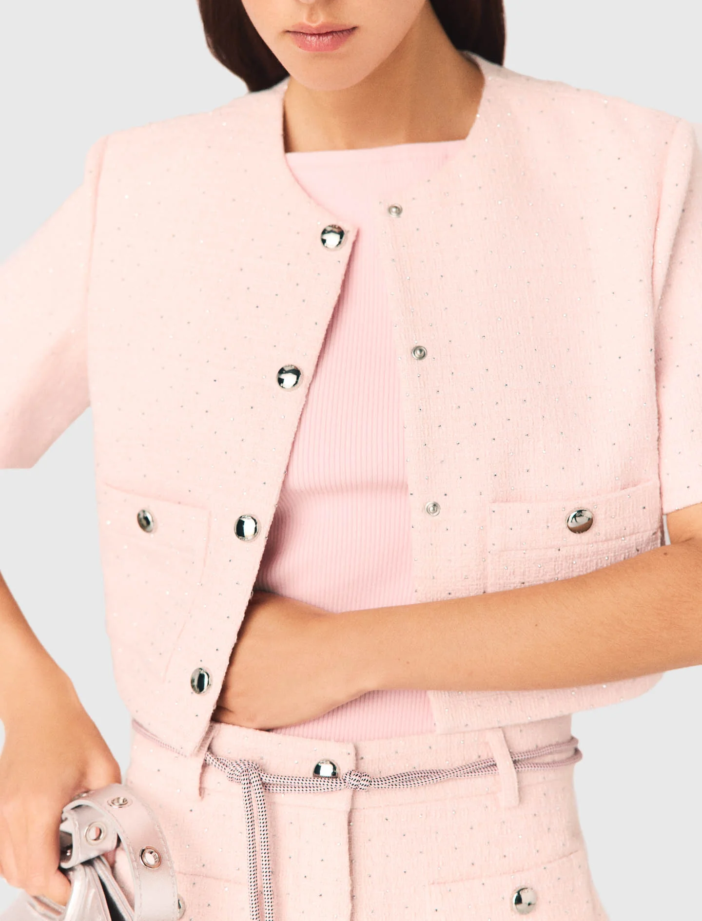 Short-Sleeved Tweed Jacket Pink - Image 6